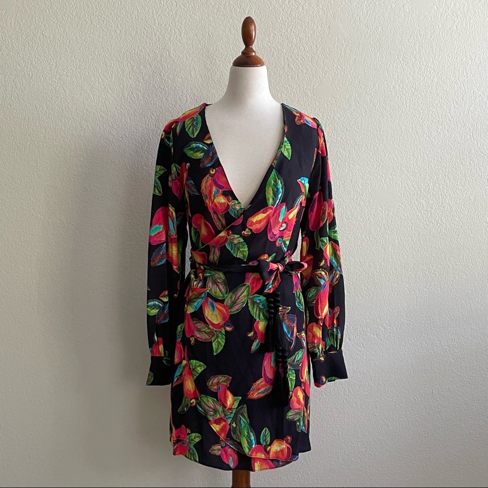 FARM RIO black cashew side tie mini dress